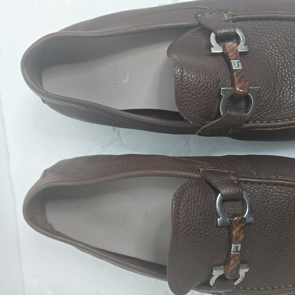 Salvatore Ferragamo Mens Parigi Brown Leather Square Toe Loafers Shoes Used - Picture 4 of 10